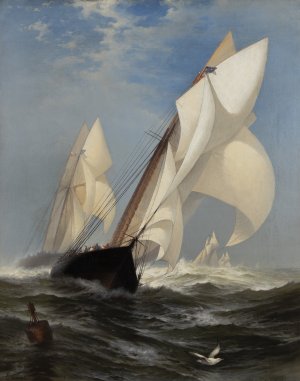 Painting of ships at sea.