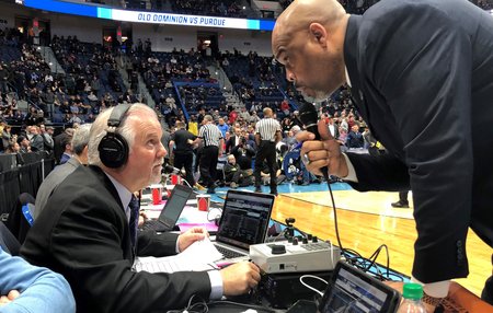 Two men talking at Chartway Arena