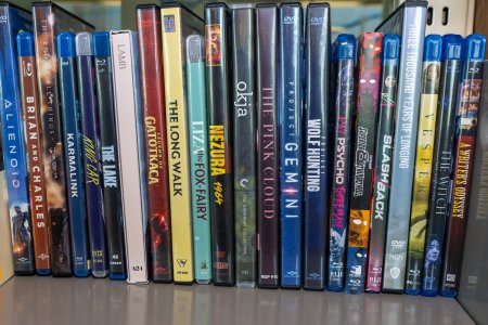 DVDs arranged on a shelf