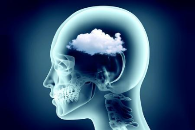 Side view graphic of human head with a cloud inside
