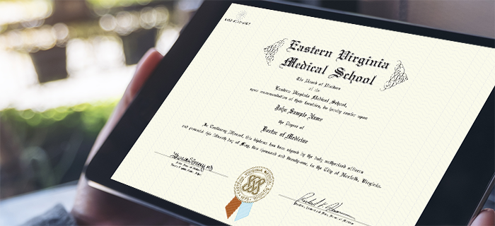 An image of a paper diploma in a frame with Eastern Virginia