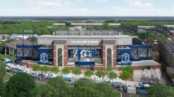 Photo of stadium construction rendering