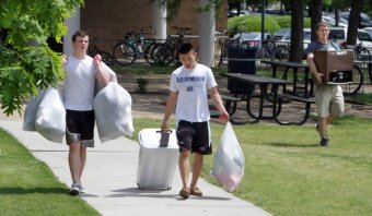 Students moving out of their dorm at Whitehurst Dorms