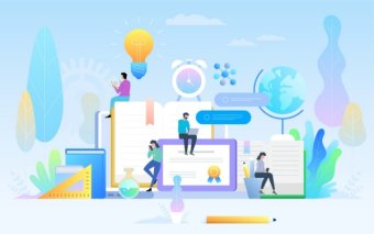 E-learning concept illustration of young people