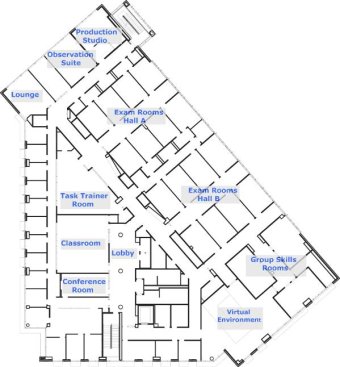The floor layout shows the facilities at the Sentara Center 