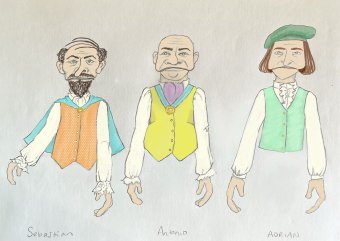 Jessica Gaffney, who teaches costume design and manages the Old Dominion costume shop, produced sketches that were used to build puppets for “The Tempest.” Image credit: Courtesy of Jessica Gaffney/ODU