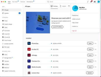 Creative Cloud Profile Button