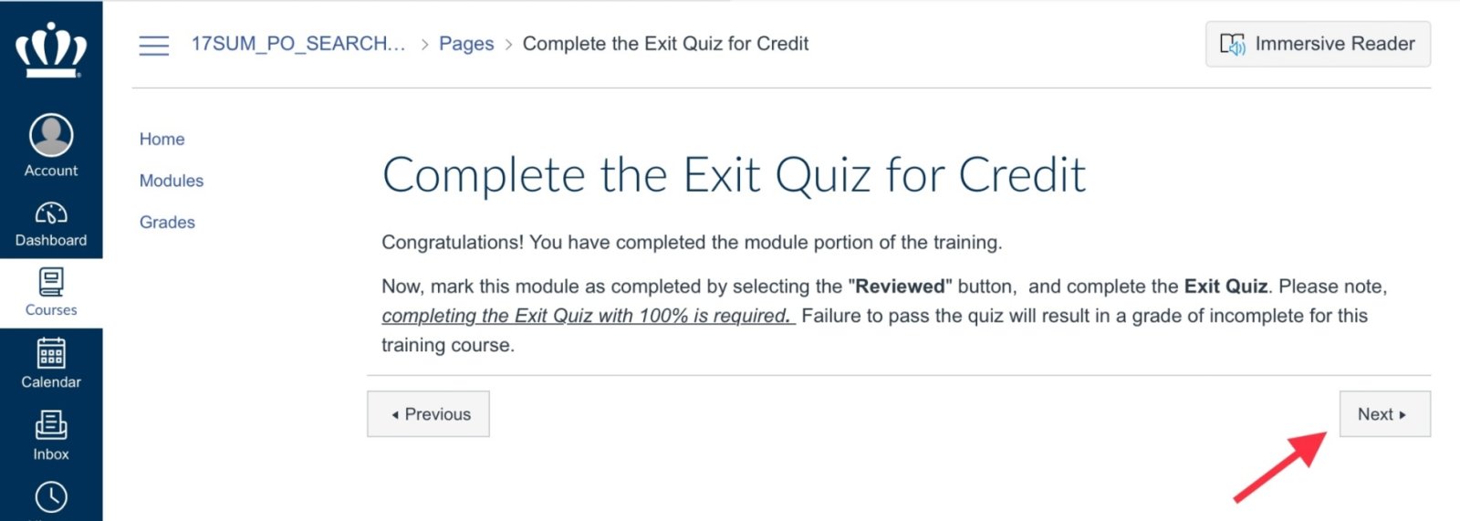 Submit Exit Quiz