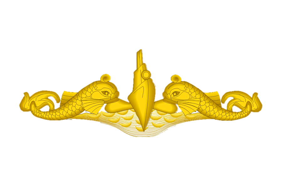 Submarine gold insignia with mythical dolphins